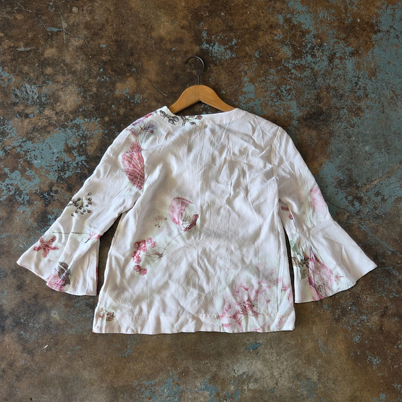 Nile Atelier Piece Par Piece Bell Sleeve Top Size XS Fairy Floral Pink Y2K Style - Picture 6 of 7